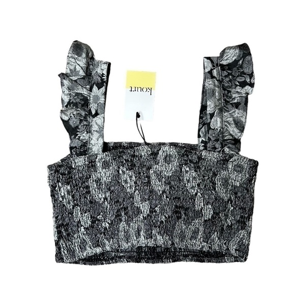 Kourt Tela Black Silver Floral Matching Set Skirt and Crop Top Size Small - Picture 6 of 16